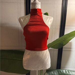 Red Halter Neck Crop Top